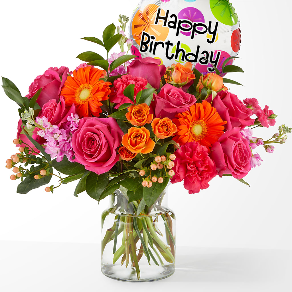 Fiesta Bouquet with Birthday Balloon – Fleuriste Rive Sud, Longueuil PQ