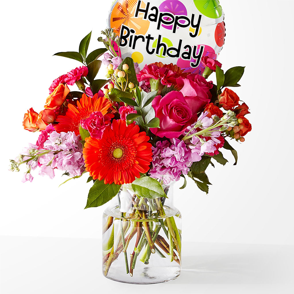 Fiesta Bouquet with Birthday Balloon – Fleuriste Rive Sud, Longueuil PQ