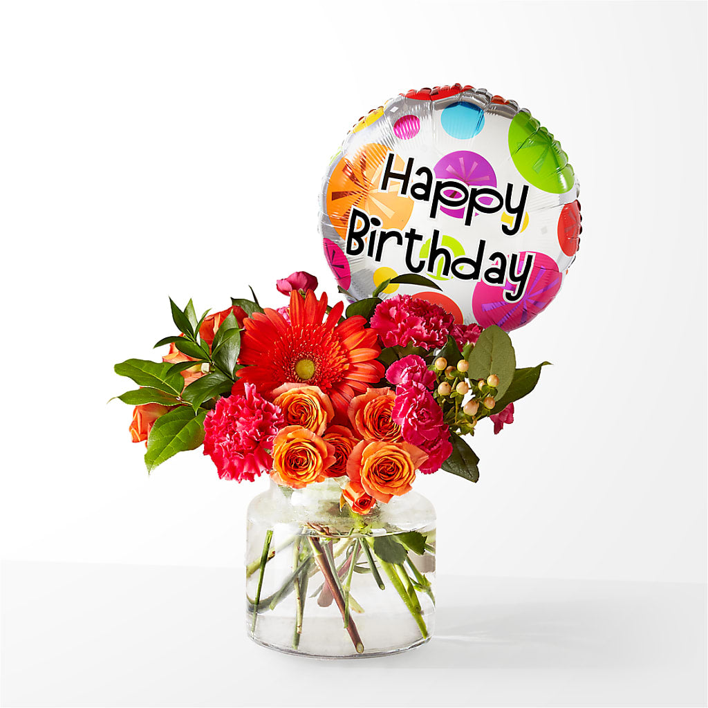 Fiesta Bouquet with Birthday Balloon – Fleuriste Rive Sud, Longueuil PQ