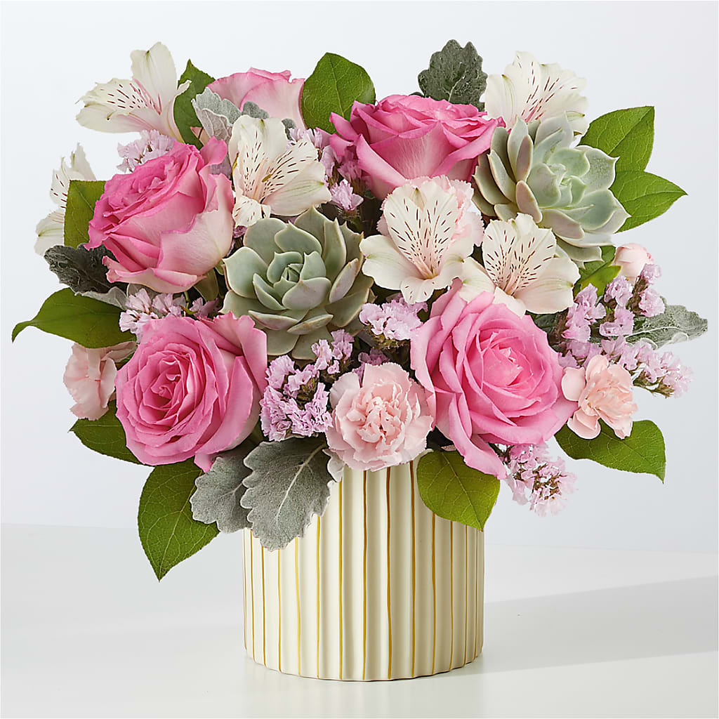 Dusty Rose Bouquet with Ivory Vase – Fleuriste Rive Sud, Longueuil PQ