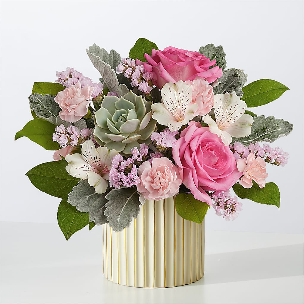 Dusty Rose Bouquet with Ivory Vase – Fleuriste Rive Sud, Longueuil PQ