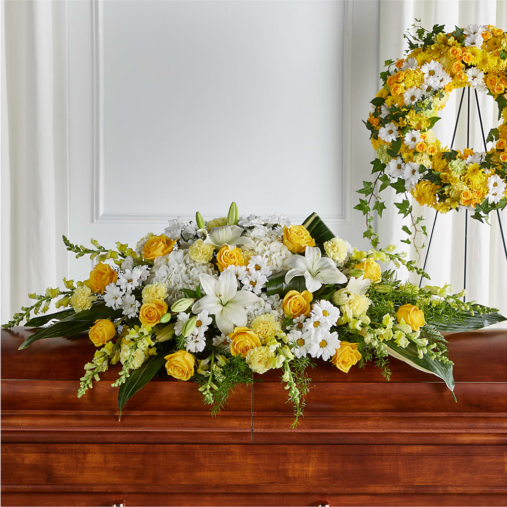 Golden Harmony Casket Spray – Fleuriste Rive Sud, Longueuil PQ