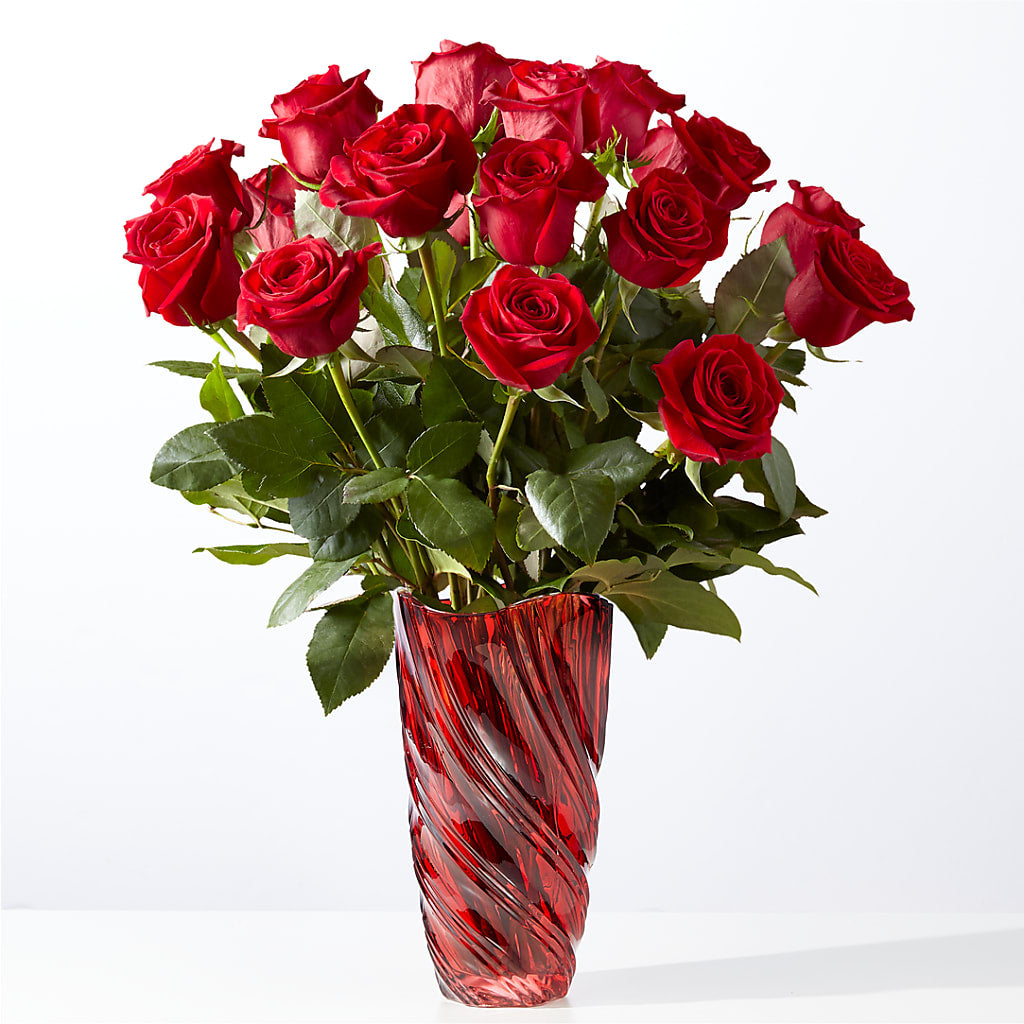 Classic Love Red Rose Bouquet with Luxe Swirl Vase – Fleuriste Rive Sud, Longueuil PQ