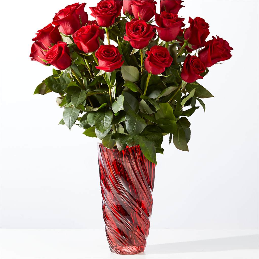 Classic Love Red Rose Bouquet with Luxe Swirl Vase – Fleuriste Rive Sud, Longueuil PQ