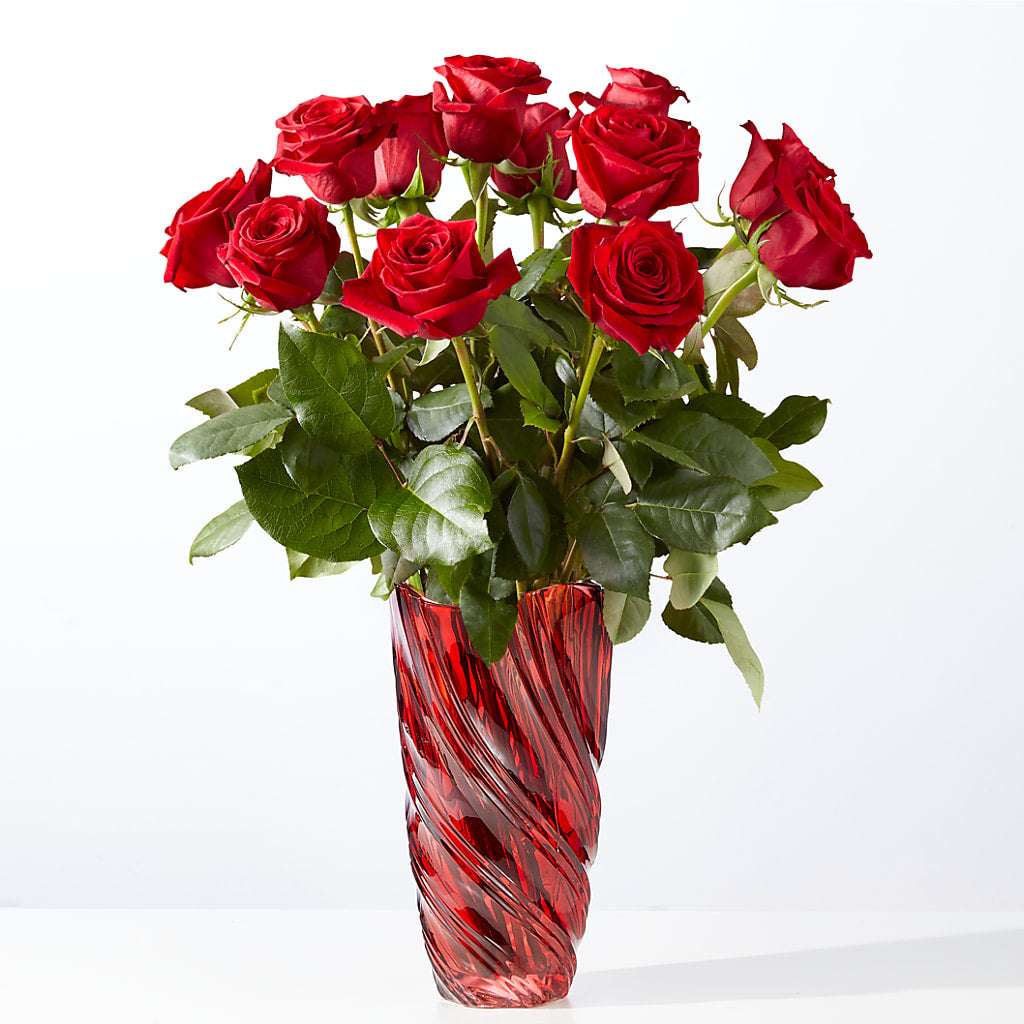 Classic Love Red Rose Bouquet with Luxe Swirl Vase – Fleuriste Rive Sud, Longueuil PQ
