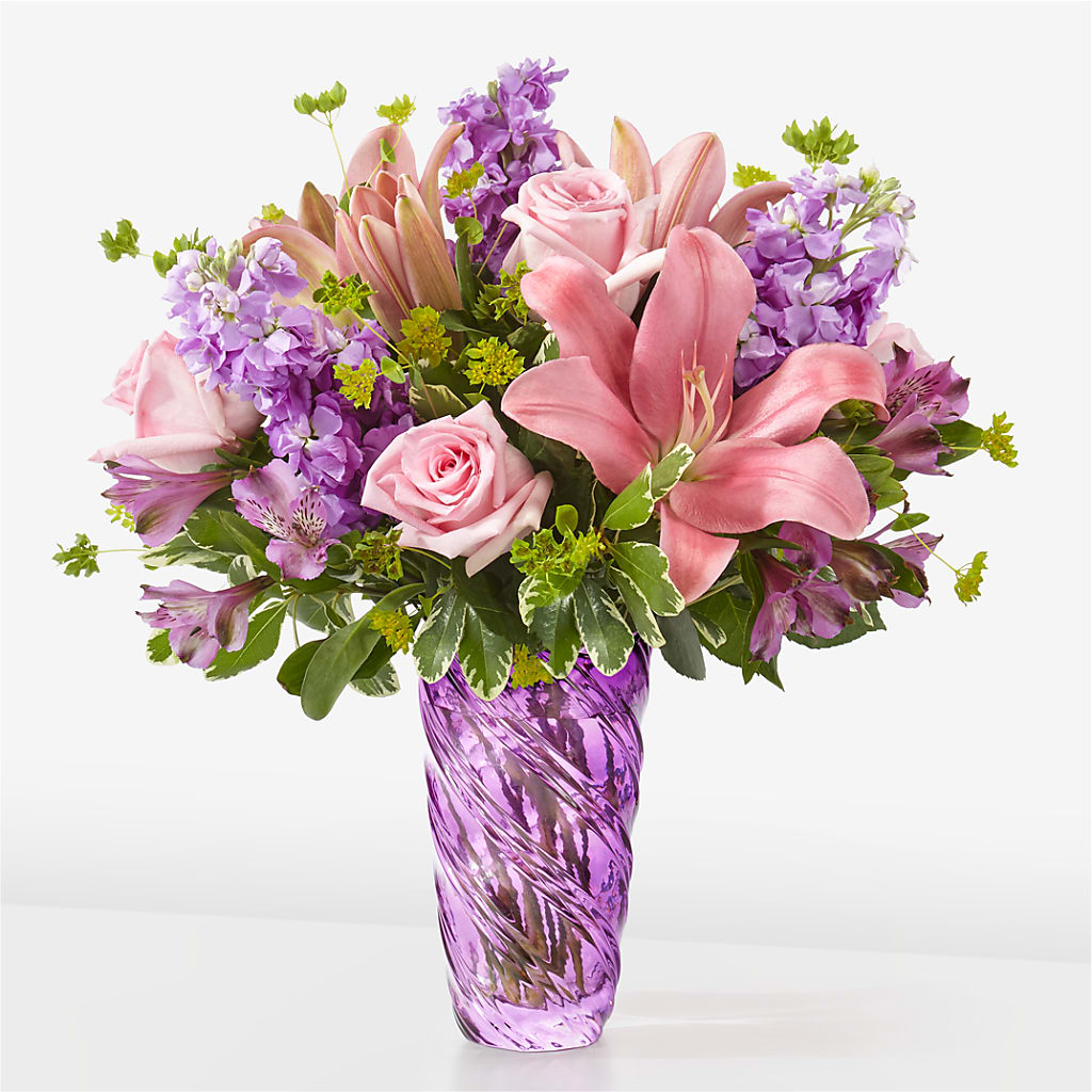 Precious Petals Bouquet with Luxe Swirl Vase – Fleuriste Rive Sud, Longueuil PQ