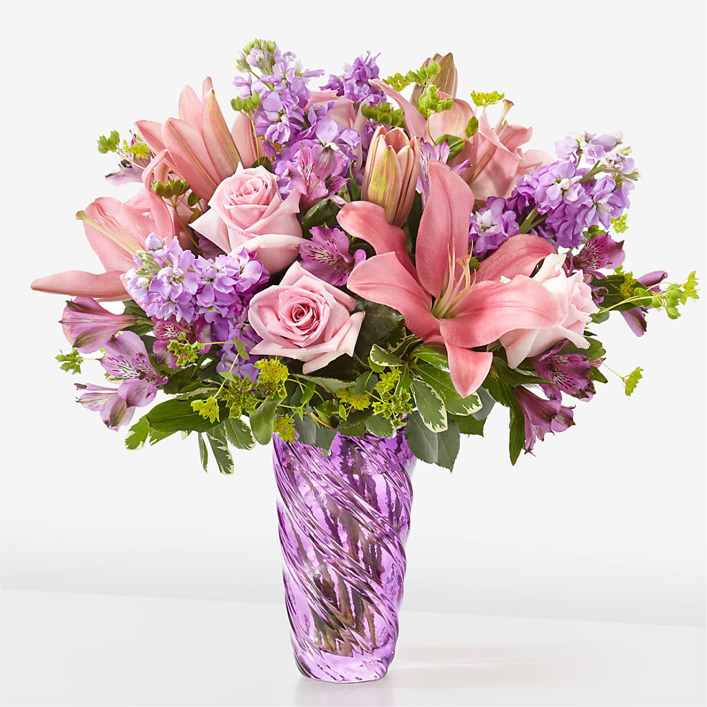 Precious Petals Bouquet with Luxe Swirl Vase – Fleuriste Rive Sud, Longueuil PQ