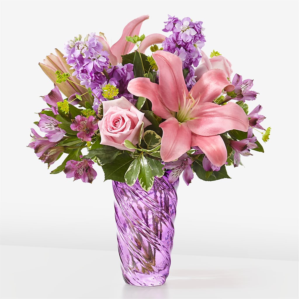 Precious Petals Bouquet with Luxe Swirl Vase – Fleuriste Rive Sud, Longueuil PQ
