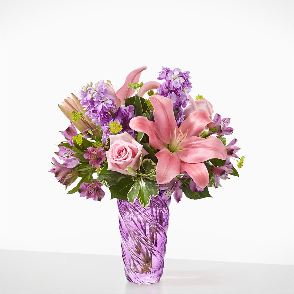 Precious Petals Bouquet with Luxe Swirl Vase – Fleuriste Rive Sud, Longueuil PQ