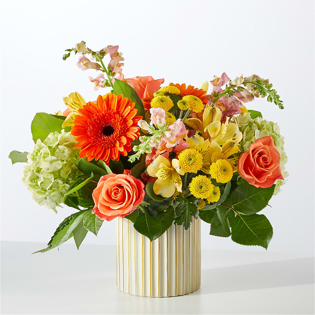 Autumn Sunshine Bouquet with Ivory Vase – Fleuriste Rive Sud, Longueuil PQ