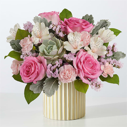 Dusty Rose Bouquet with Ivory Vase –  Fleuriste Rive Sud, Longueuil PQ